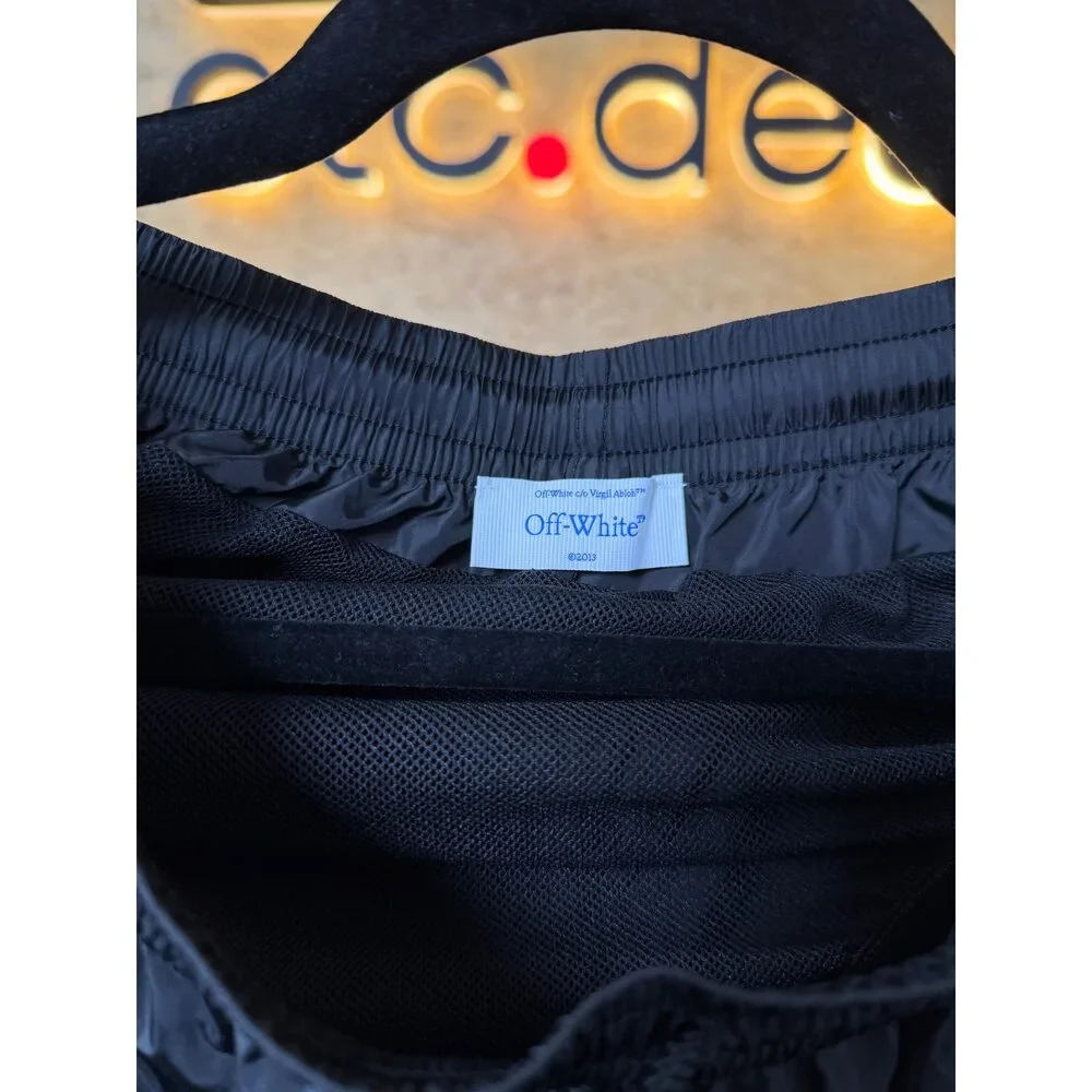 Off-White Men’s Logo Print Swim Shorts – Black/Blue – Size XL – New With Tags